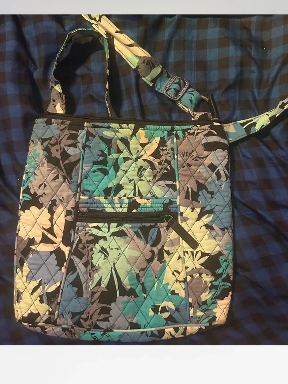 Vera Bradley Quilted Floral Crossbody in Teal, Black & Cream